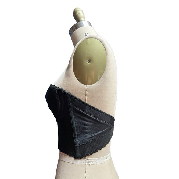 Vintage Black Lace Satin Backless Smoothie Strapless Bra 34B Corset Bustier - Picture 2 of 9